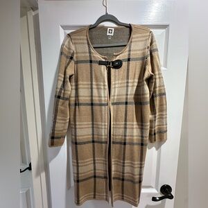 Anne Klein Plaid Sweater Jacket/Cardigan - Brown